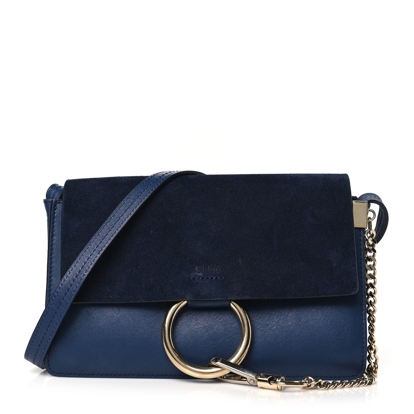 Suede Calfskin Small Faye Shoulder Bag Denim Blue