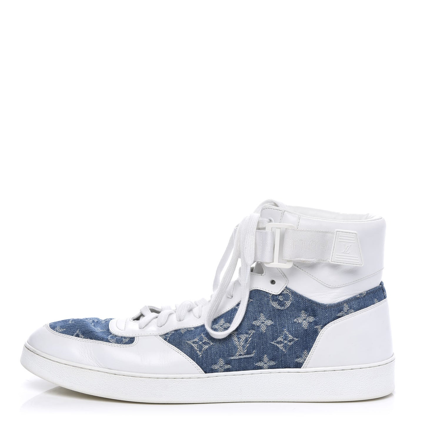 Calfskin Monogram Denim Rivoli High Top Sneakers 12 White