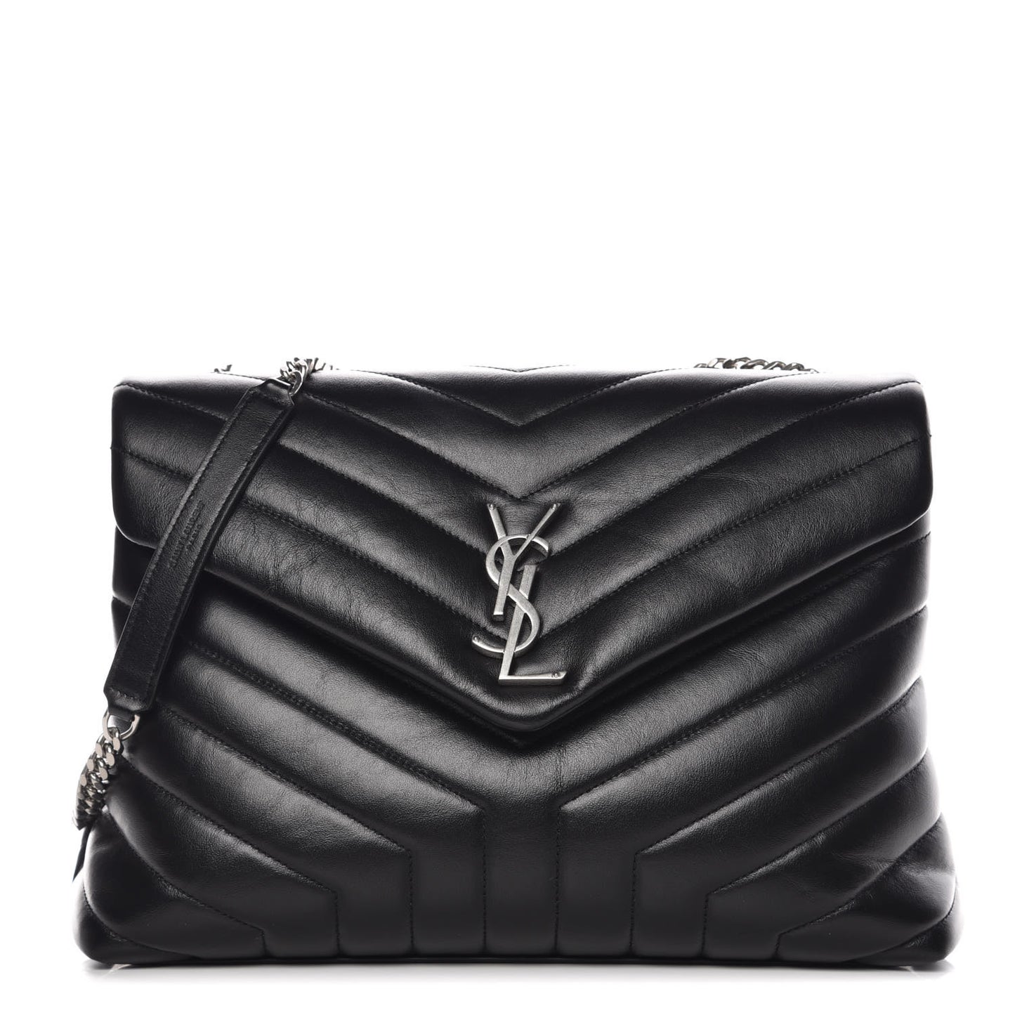 Calfskin Y Quilted Monogram Medium Loulou Chain Satchel Black