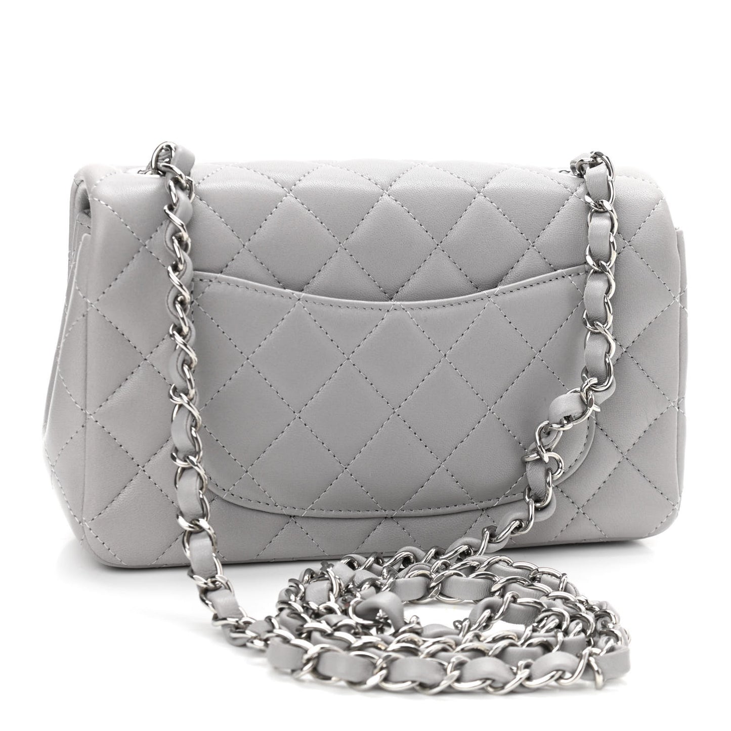 Lambskin Quilted Mini Rectangular Flap Grey