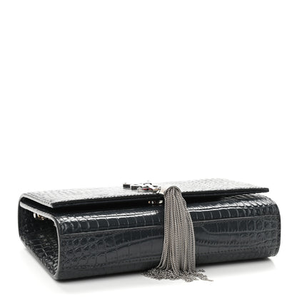 Saint Laurent Calfskin Crocodile Embossed Small Classic Monogram Kate Tassel Satchel Smog 4 of 10