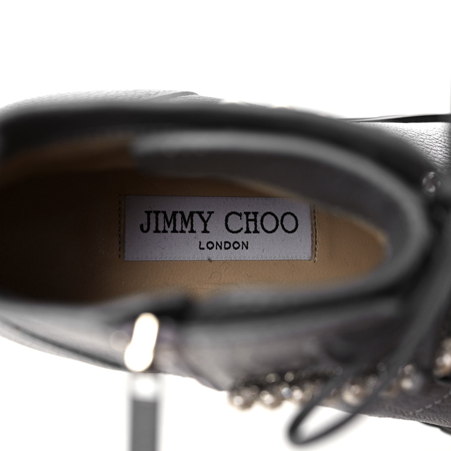Jimmy Choo IMMY CHOO Grained Goatskin Pearl Crystal Embellished Cruz Combat Boots 38.5 Grey 7 of 14