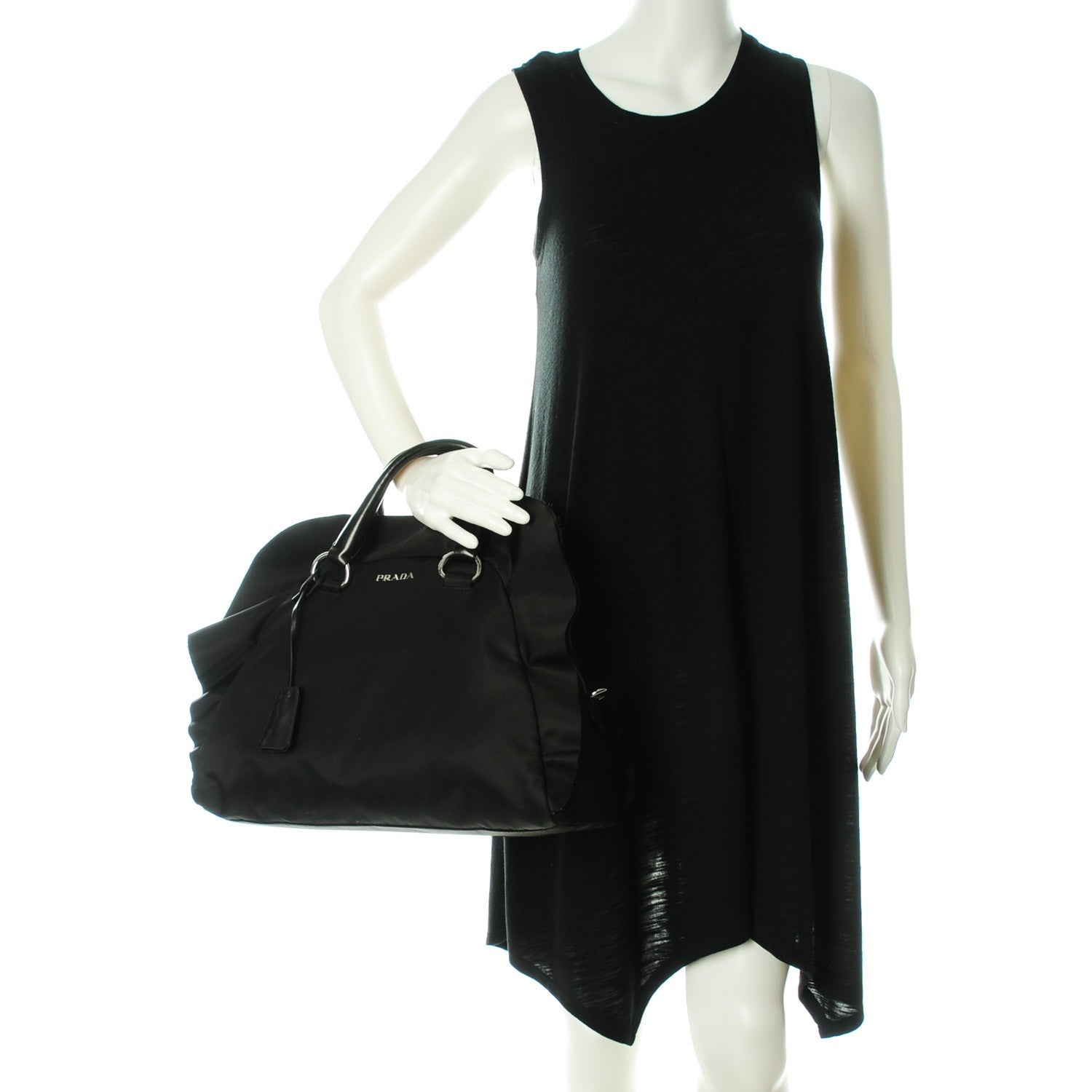 Prada Tessuto Nylon Ruffle Tote Nero Black 2 of 8