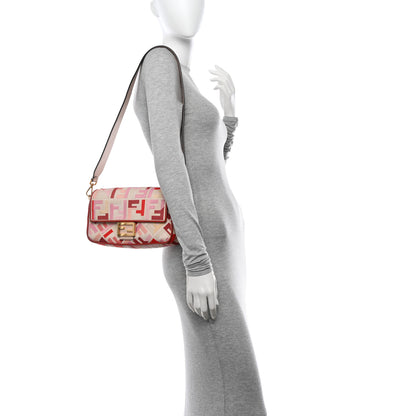 Fendi Canvas Vitello King FF Embroidered Baguette Rosa Quarzo Bloody Mary Multicolor 2 of 11