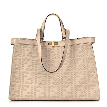 Fendi Canvas Vitello King FF Embroidered Medium Peekaboo X-Tote Poudre 1 of 16
