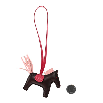 Hermes Milo Lambskin Matte Alligator Touch Grigri Rodeo Horse Bag Charm PM Rouge Sellier FRAMBOISE Rose Sakura 2 of 4