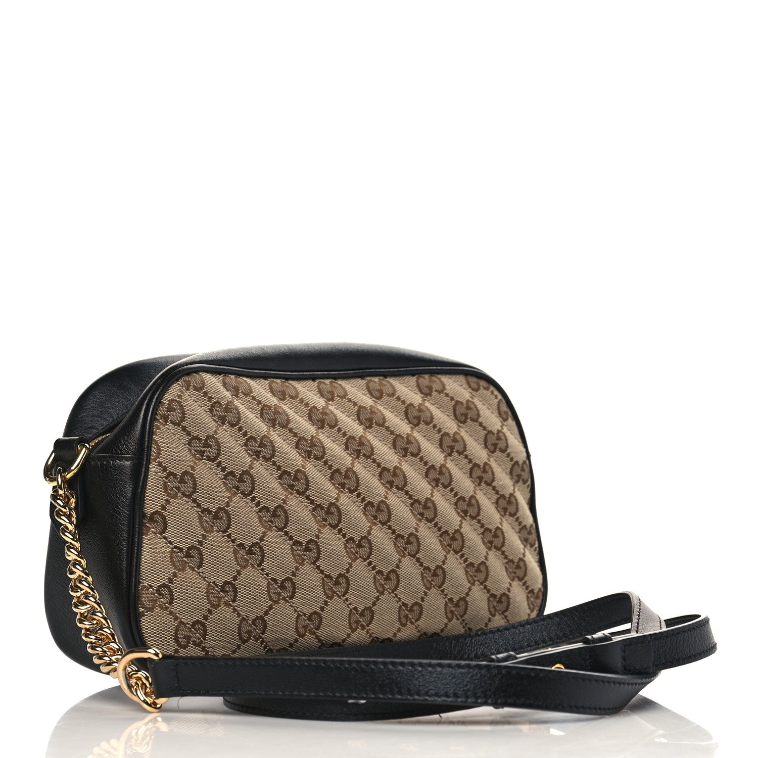 Gucci Monogram Matelasse Diagonal Small GG Marmont Chain Shoulder Bag Beige Black 3 of 9