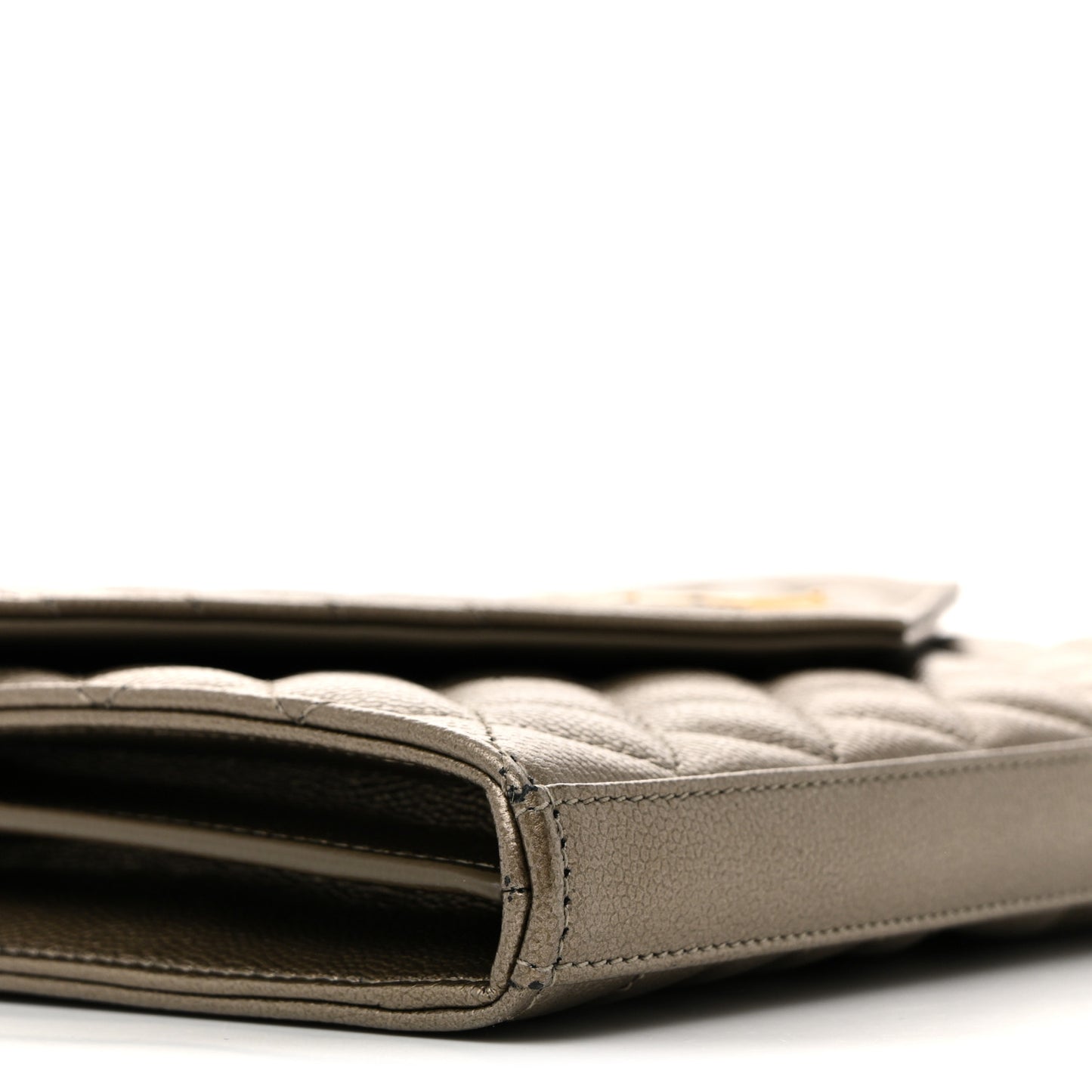 Metallic Grain De Poudre Mixed Matelasse Triquilt Monogram Chain Wallet Piombo