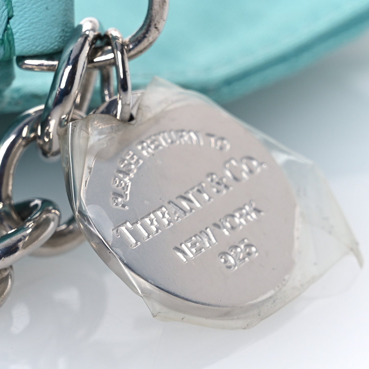 X TIFFANY Satin Silk Sterling Silver Nano Maxi Buckle Baguette Tiffany Blue