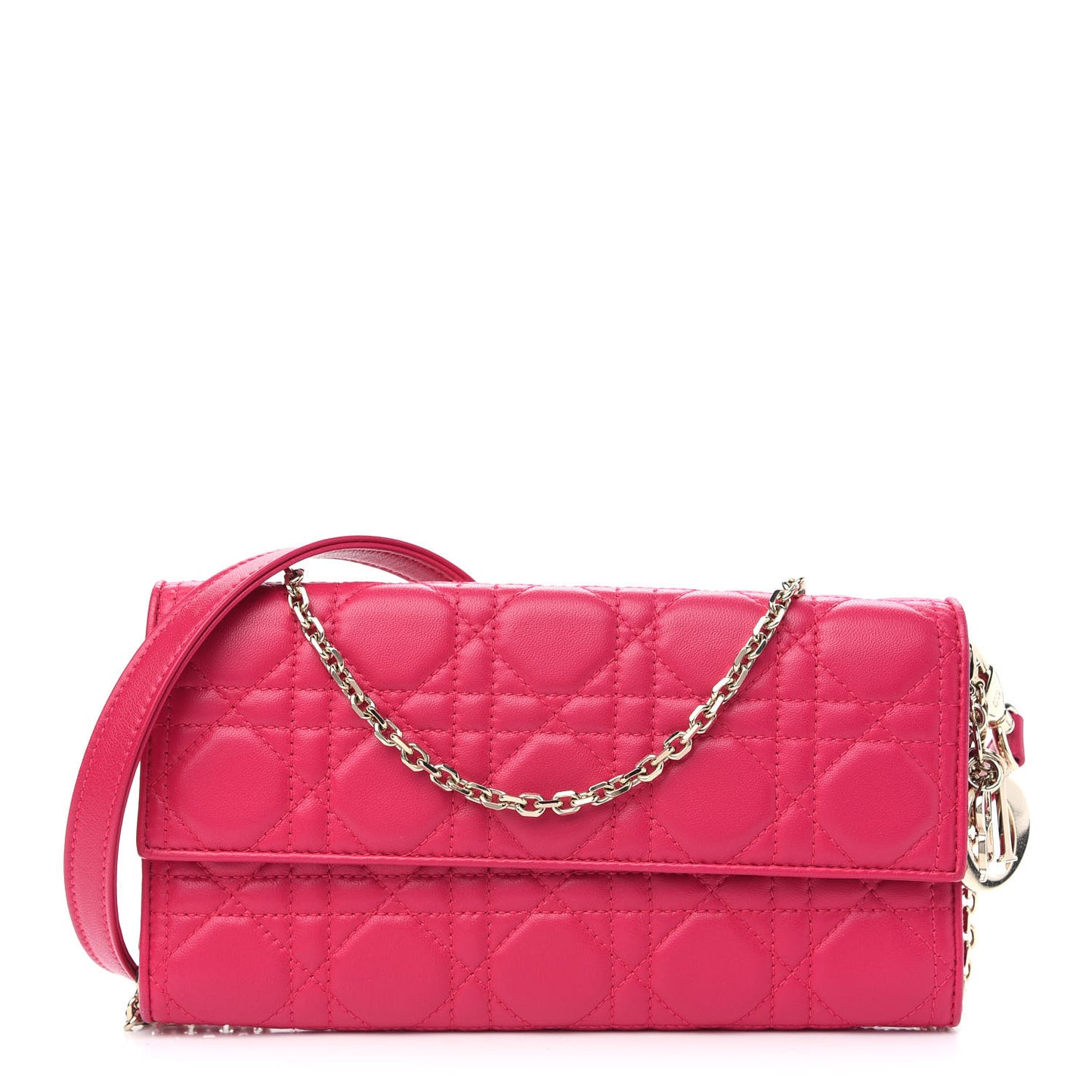 Lambskin Cannage Lady Dior Rendezvous Wallet On Chain Fuchsia