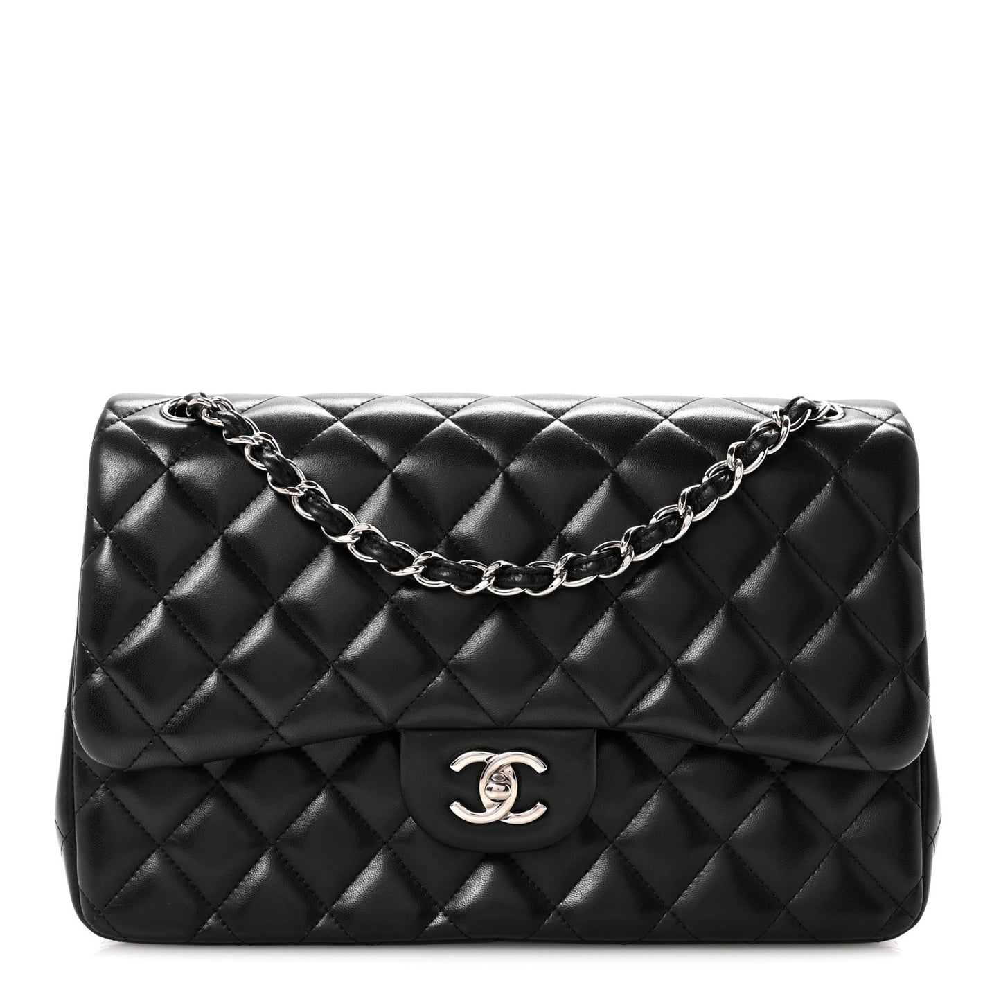 Lambskin Quilted Jumbo Double Flap Black