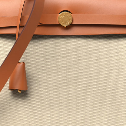 Hermes Military Toile Vache Hunter Herbag Zip Retourne 31 PM Beton Naturel 9 of 12