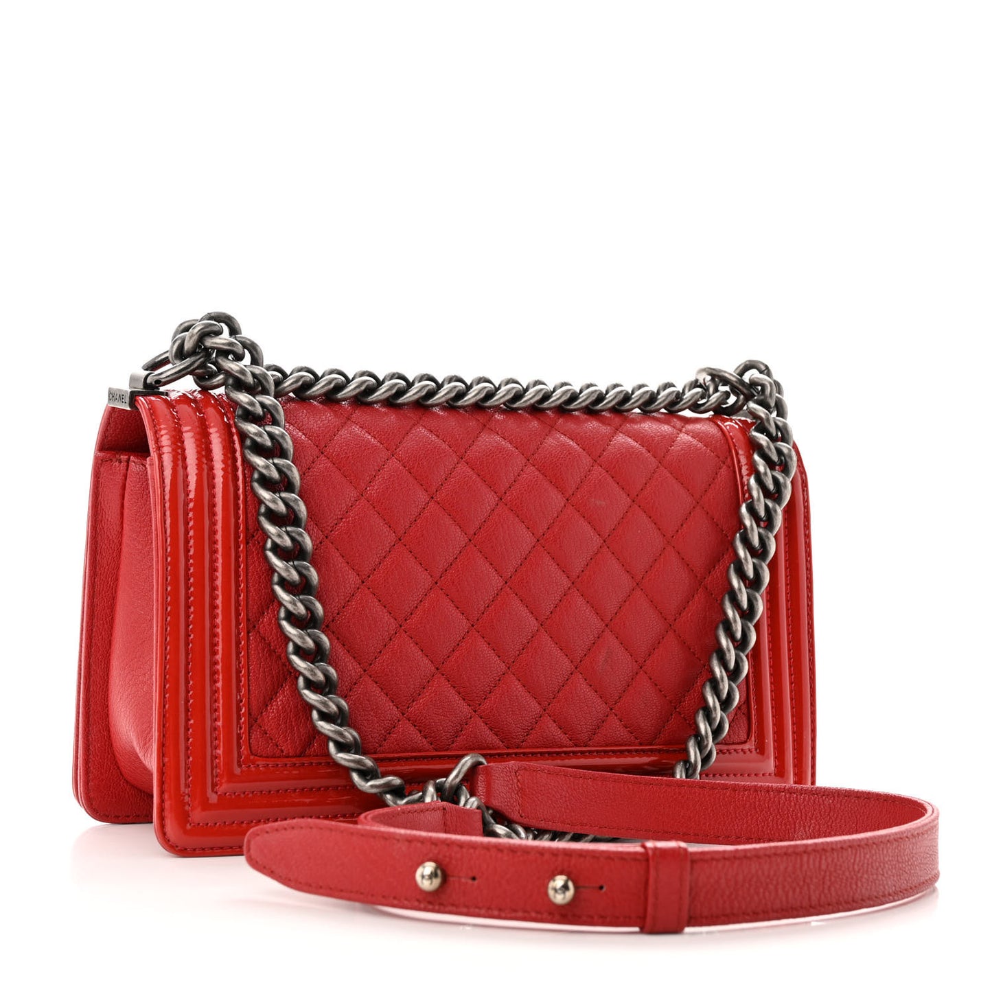 Goatskin Quilted Patent Medium Duo Boy Flap Red