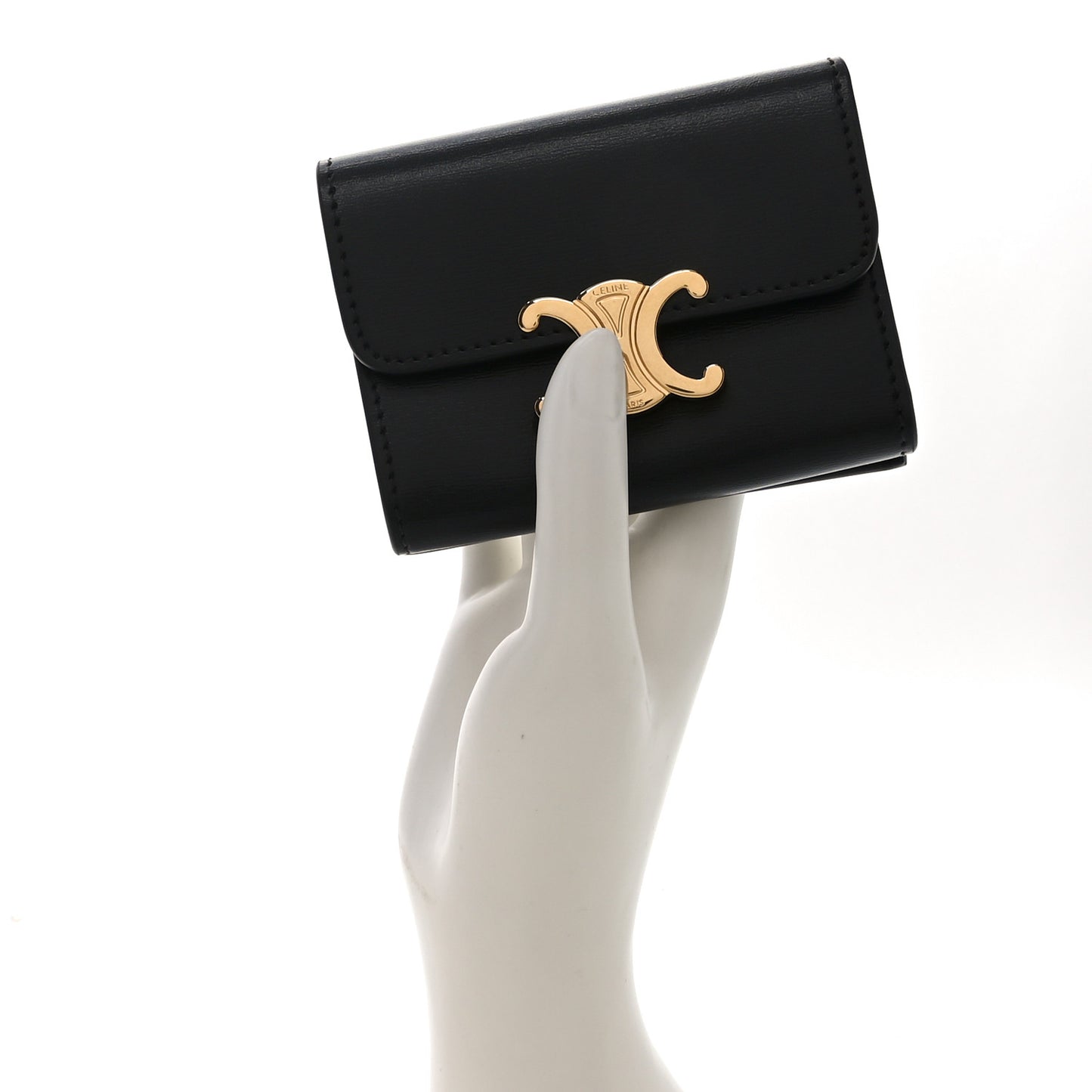 Calfskin Compact Triomphe Wallet With Coin Purse Black