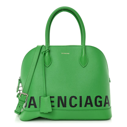 Balenciaga Signature Grained Calfskin Logo M Ville Top Handle Bag Green 1 of 13