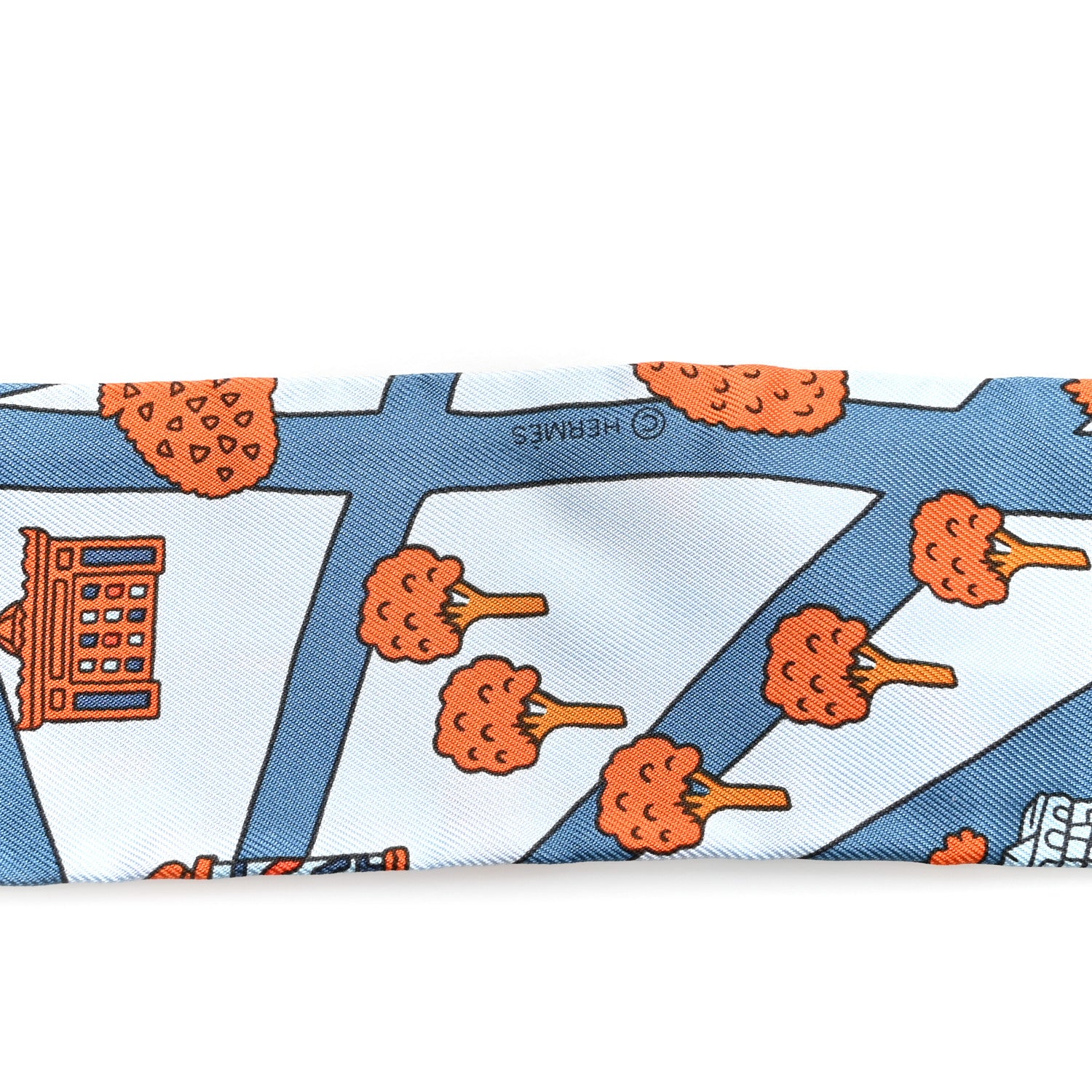 Hermes Silk Les Nouveaux Amoureux de Paris Twilly Ciel Blue Jean Orange 3 of 4