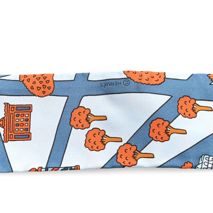 Hermes Silk Les Nouveaux Amoureux de Paris Twilly Ciel Blue Jean Orange 3 of 4