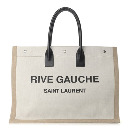 Saint Laurent Linen Calfskin Rive Gauche Tote Optic White 1 of 10