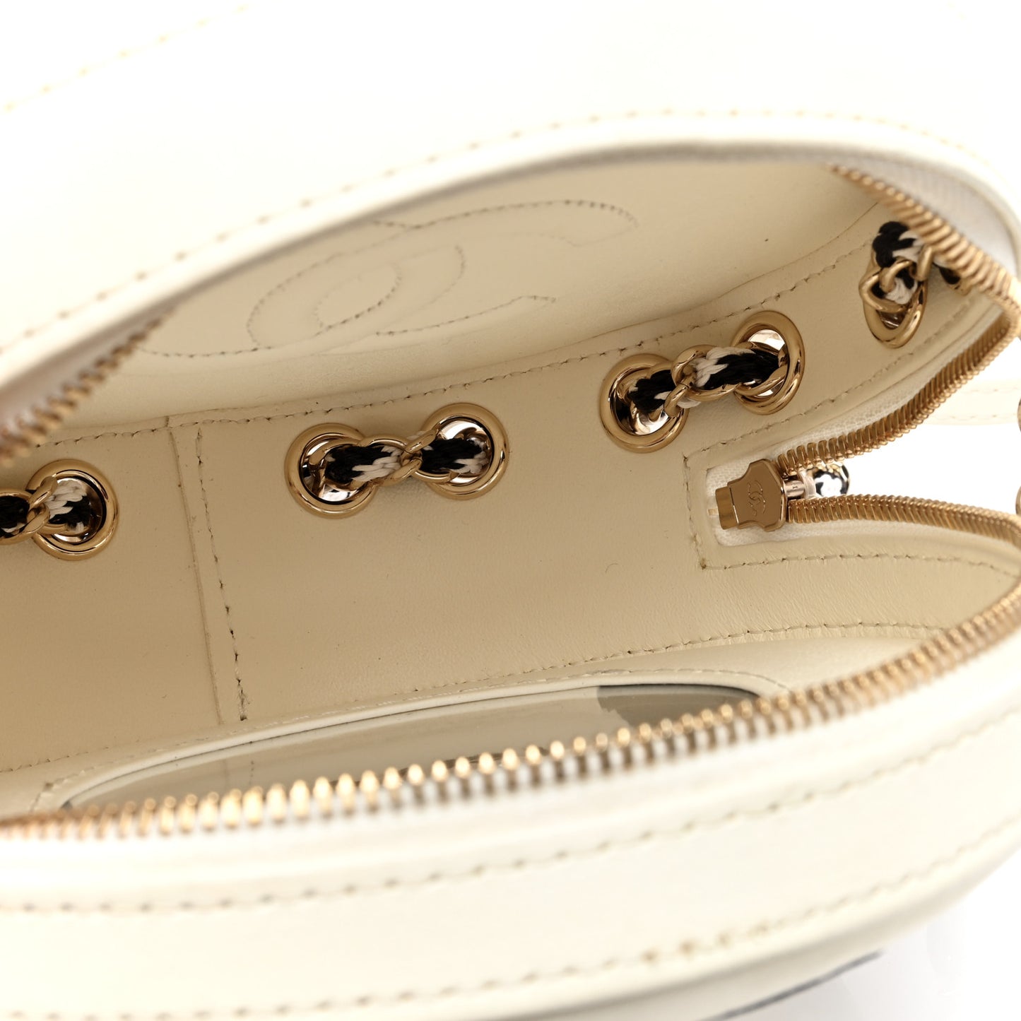 Lambskin Coco Lifesaver Round Bag Black White