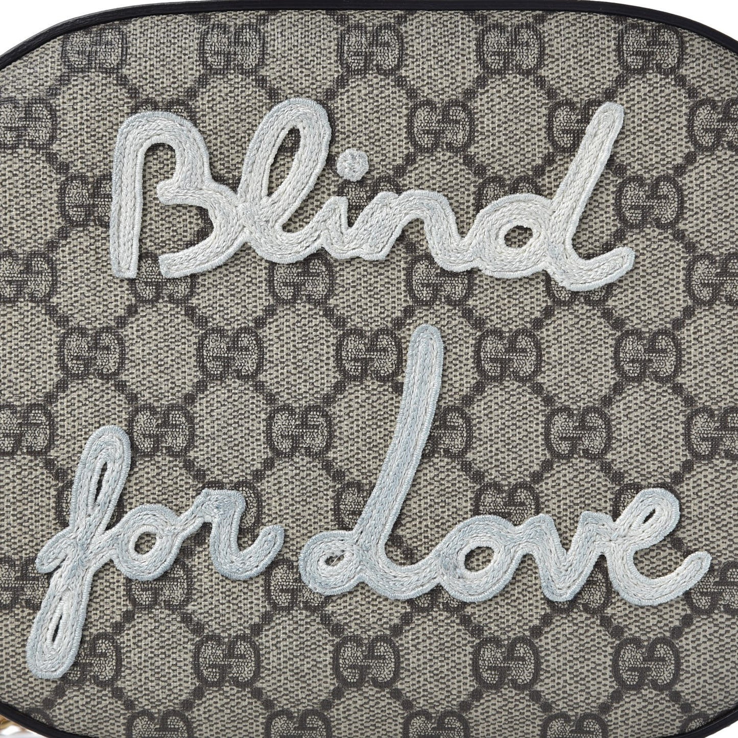 GG Supreme Monogram Blind For Love Embroidered Mini Chain Shoulder Bag Beige Tuscany