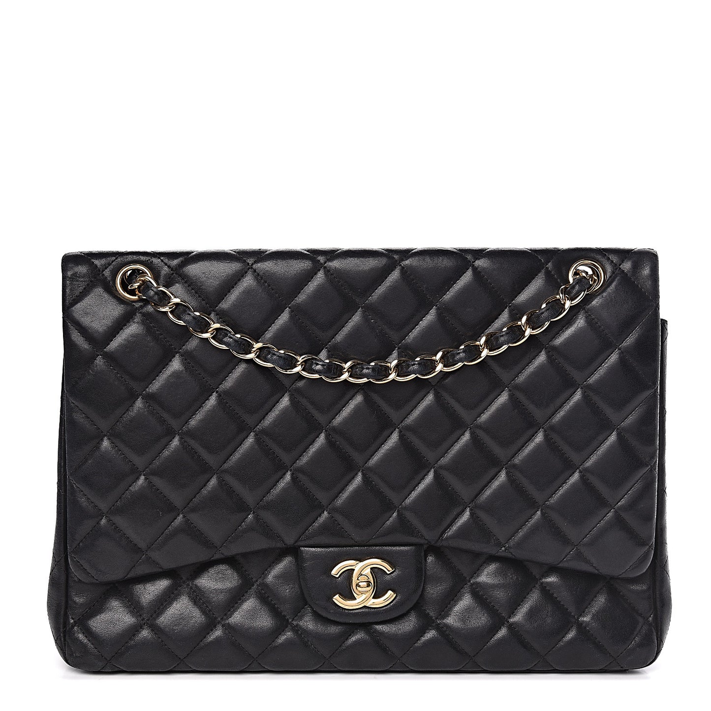 Lambskin Quilted Maxi Single Flap Black