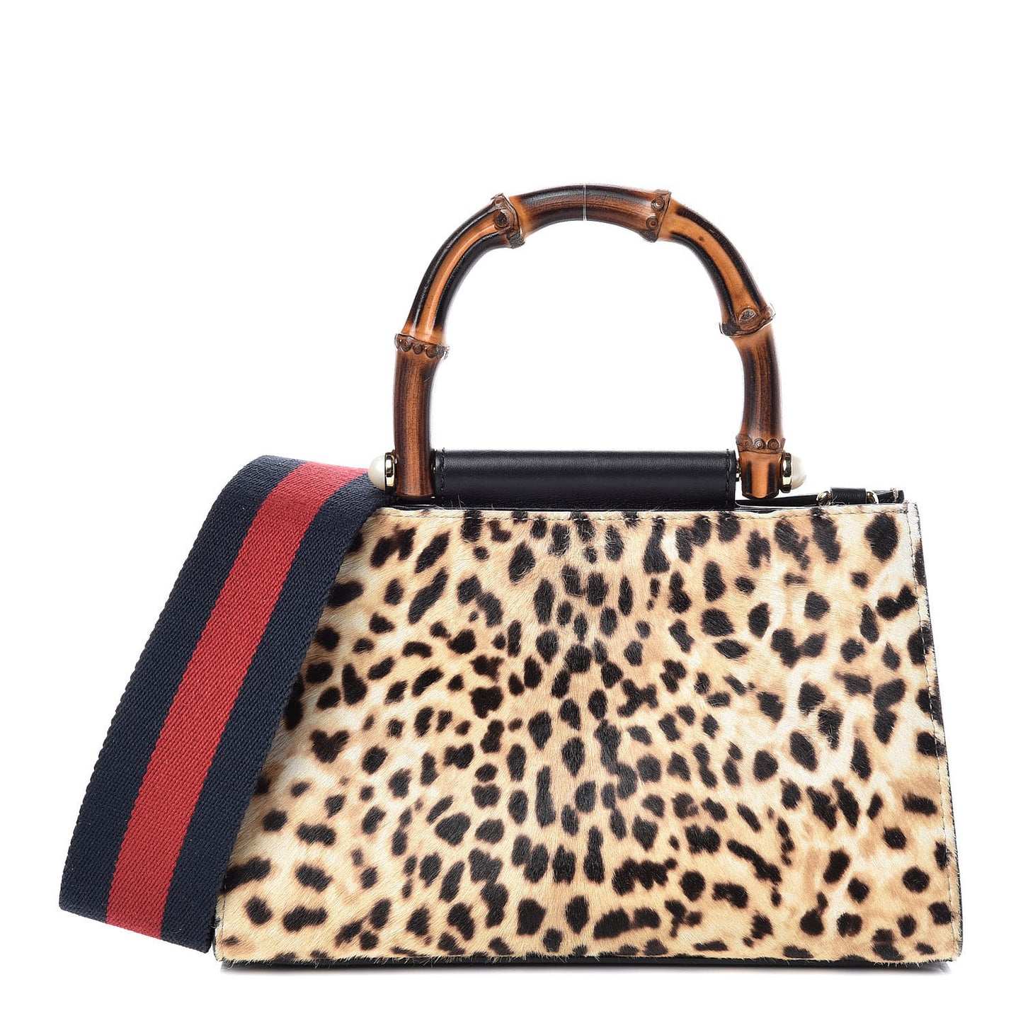 Calf Hair Bamboo Web Leopard Print Mini Nymphaea Top Handle Bag
