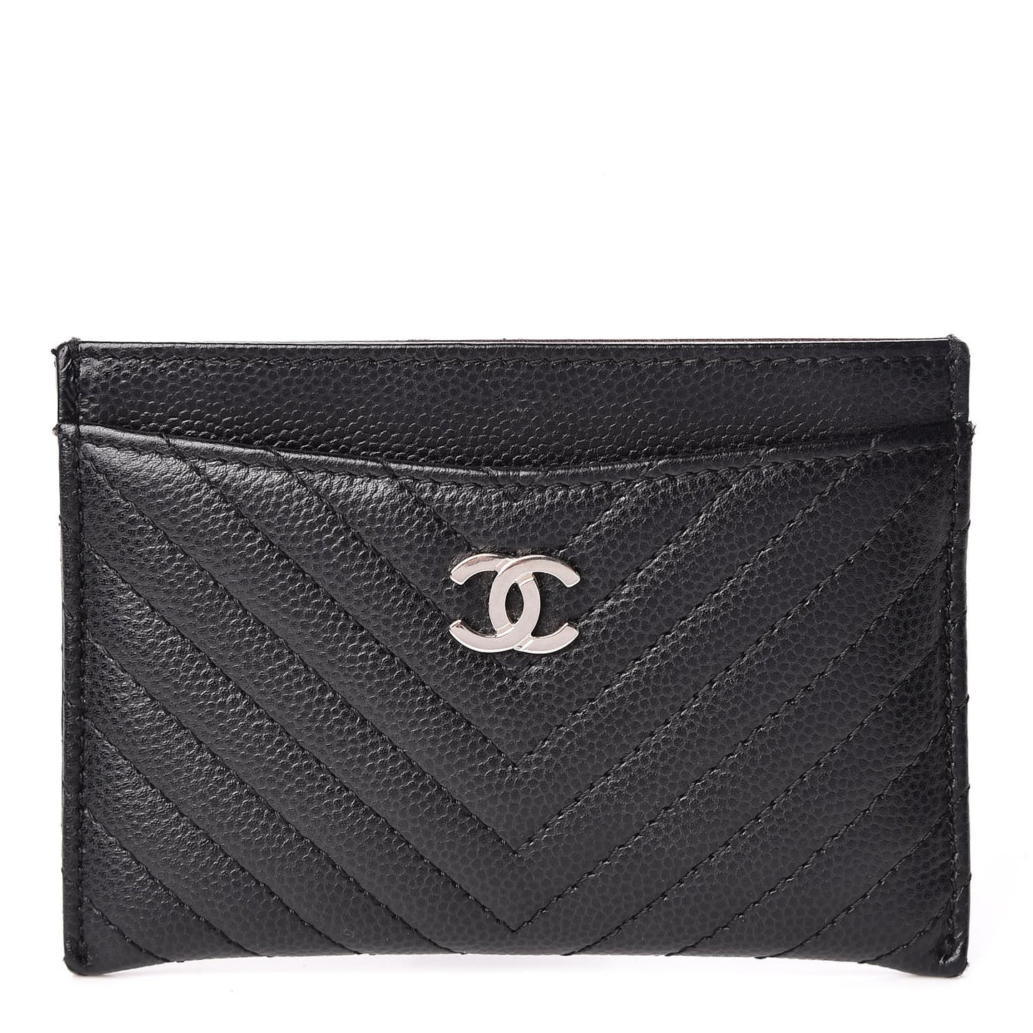 Caviar Chevron Quilted Card Holder Black
