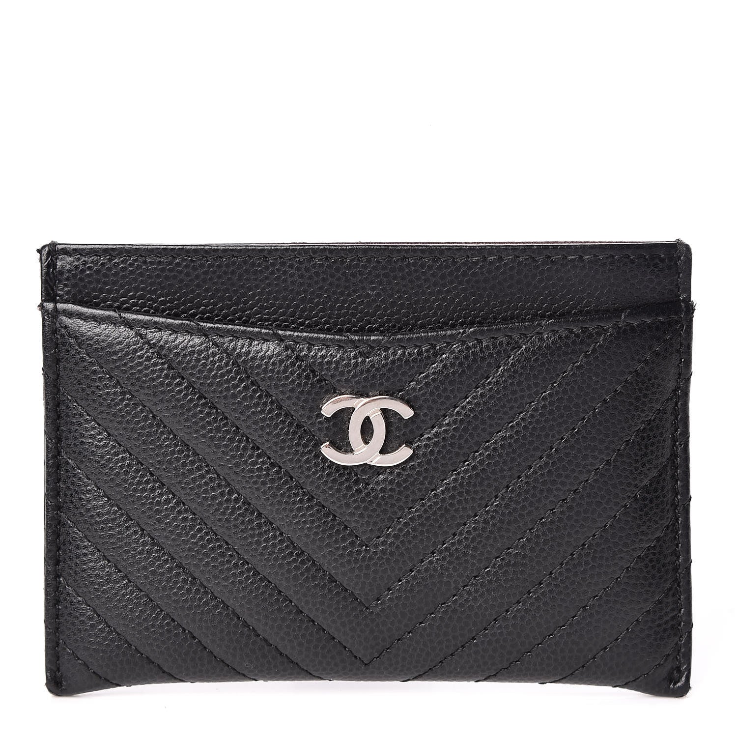 Chanel Caviar Chevron Quilted Card Holder Black 1 of 9