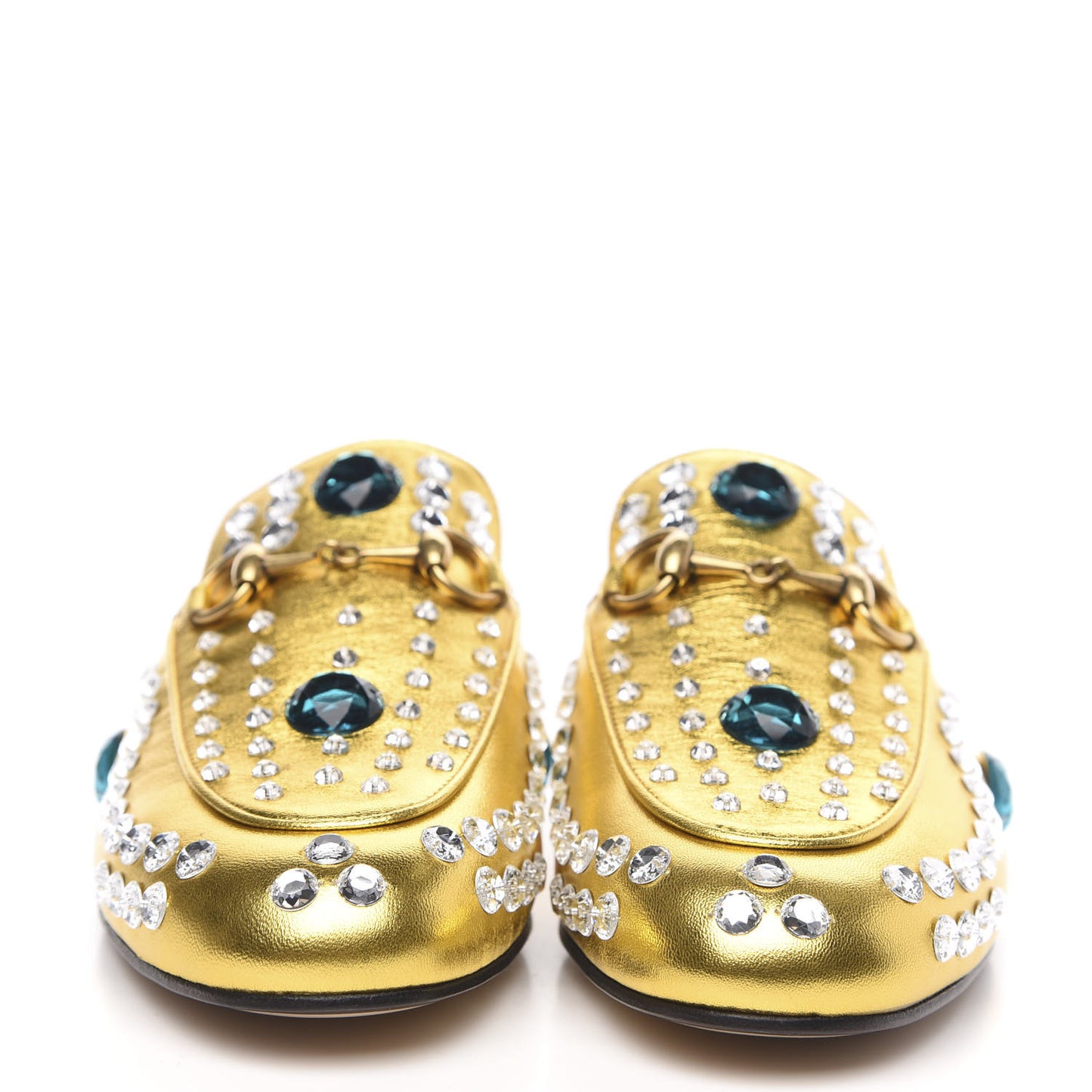 Metallic Nappa Crystal Womens Princetown Slippers 35.5 Gold