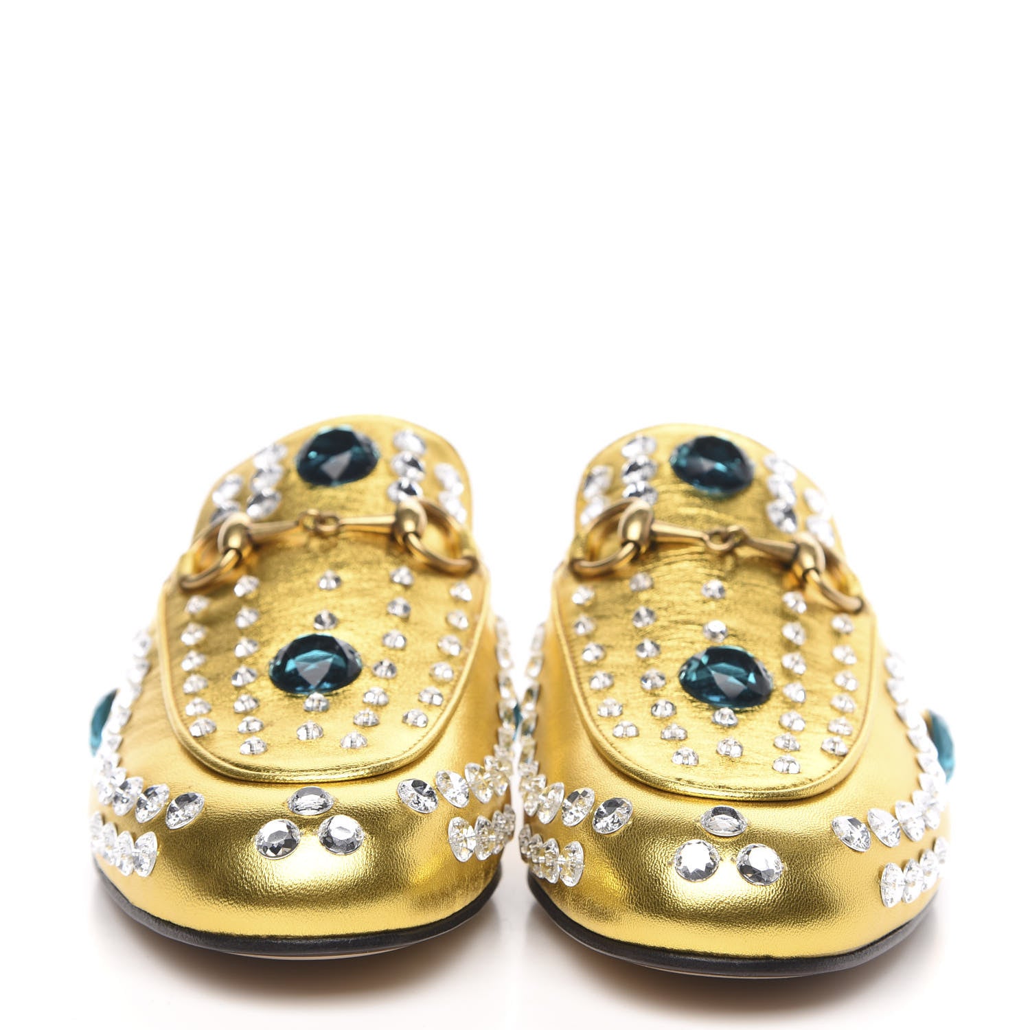 Gucci Metallic Nappa Crystal Womens Princetown Slippers 35.5 Gold 2 of 9