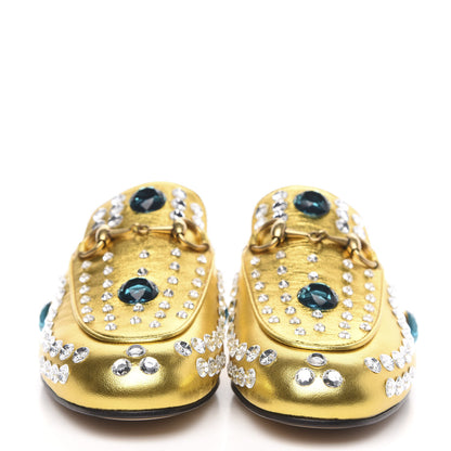 Gucci Metallic Nappa Crystal Womens Princetown Slippers 35.5 Gold 2 of 9