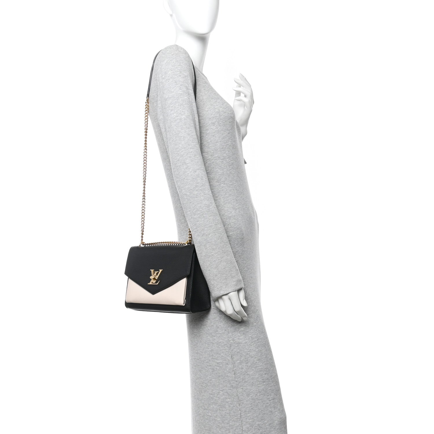 Louis Vuitton Soft Calfskin Mylockme Chain Bag BB Black Creme 2 of 10