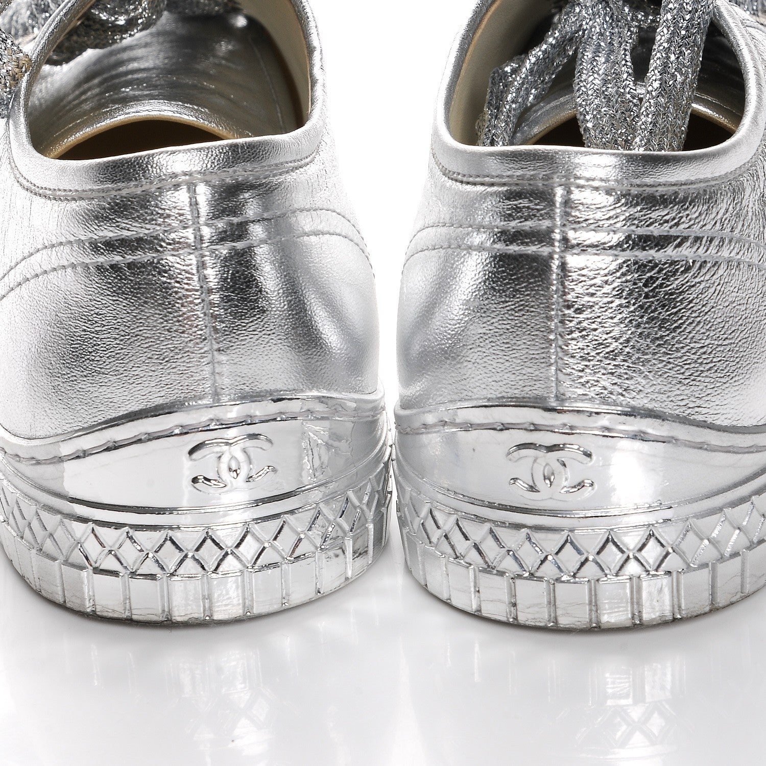 Chanel Laminated Lambskin Sneakers 40 Silver 5 of 12