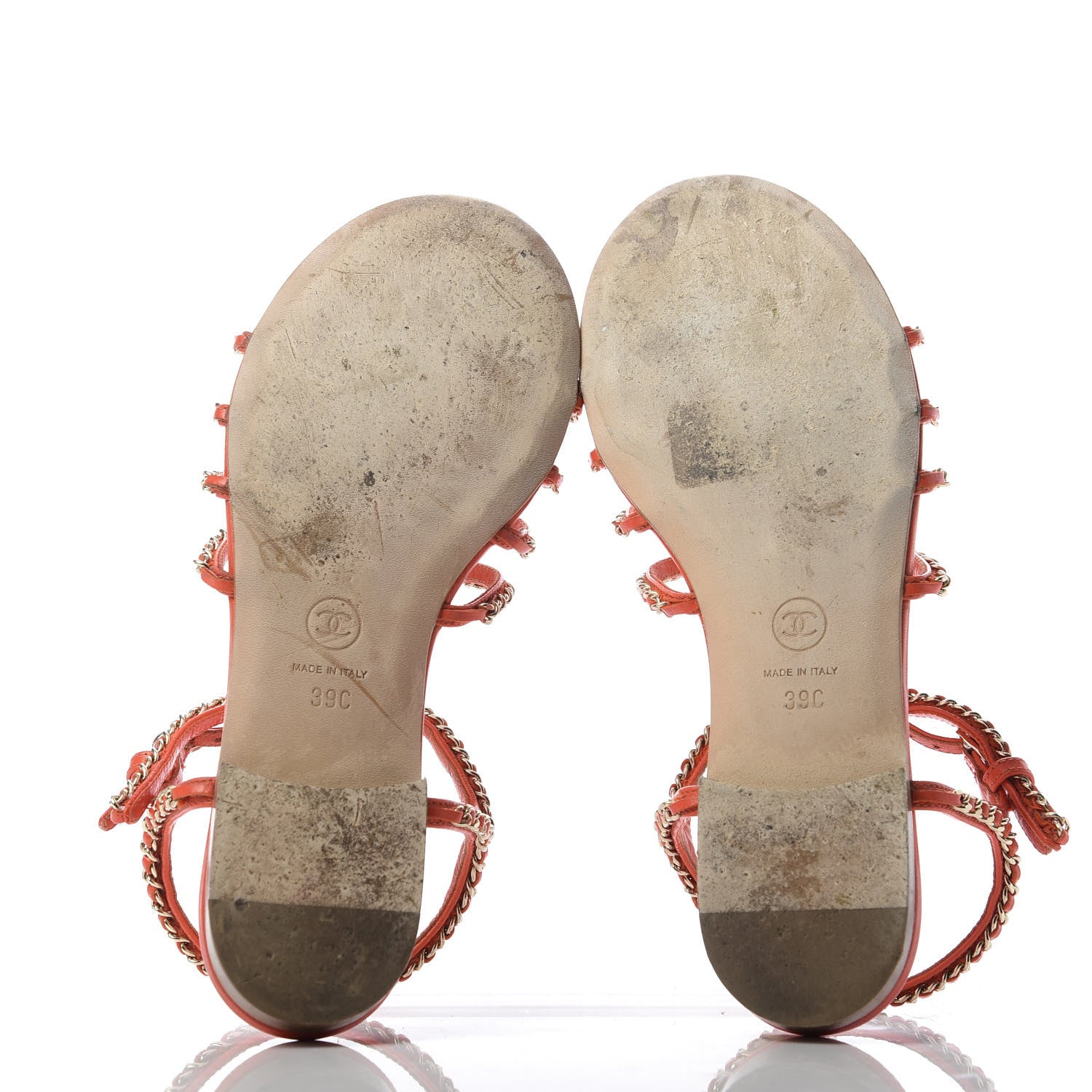 Chanel Kid Chain CC Logo Thong Sandals 39 Orange 5 of 9
