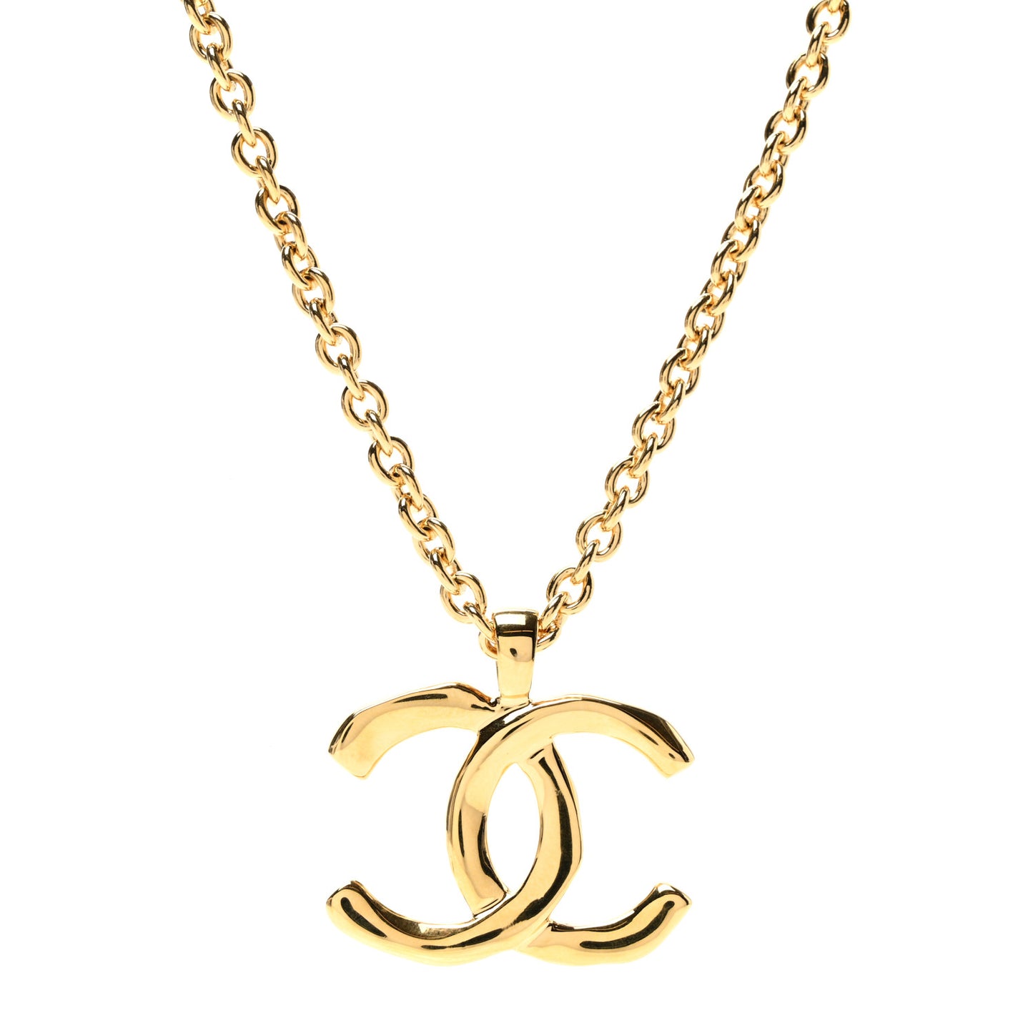 Metal Large CC Pendant Chain Necklace Gold