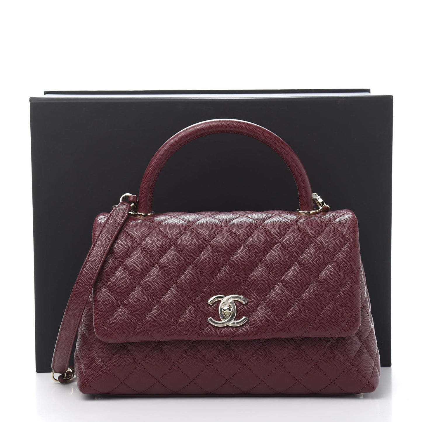Caviar Quilted Small Coco Handle Flap Burgundy
