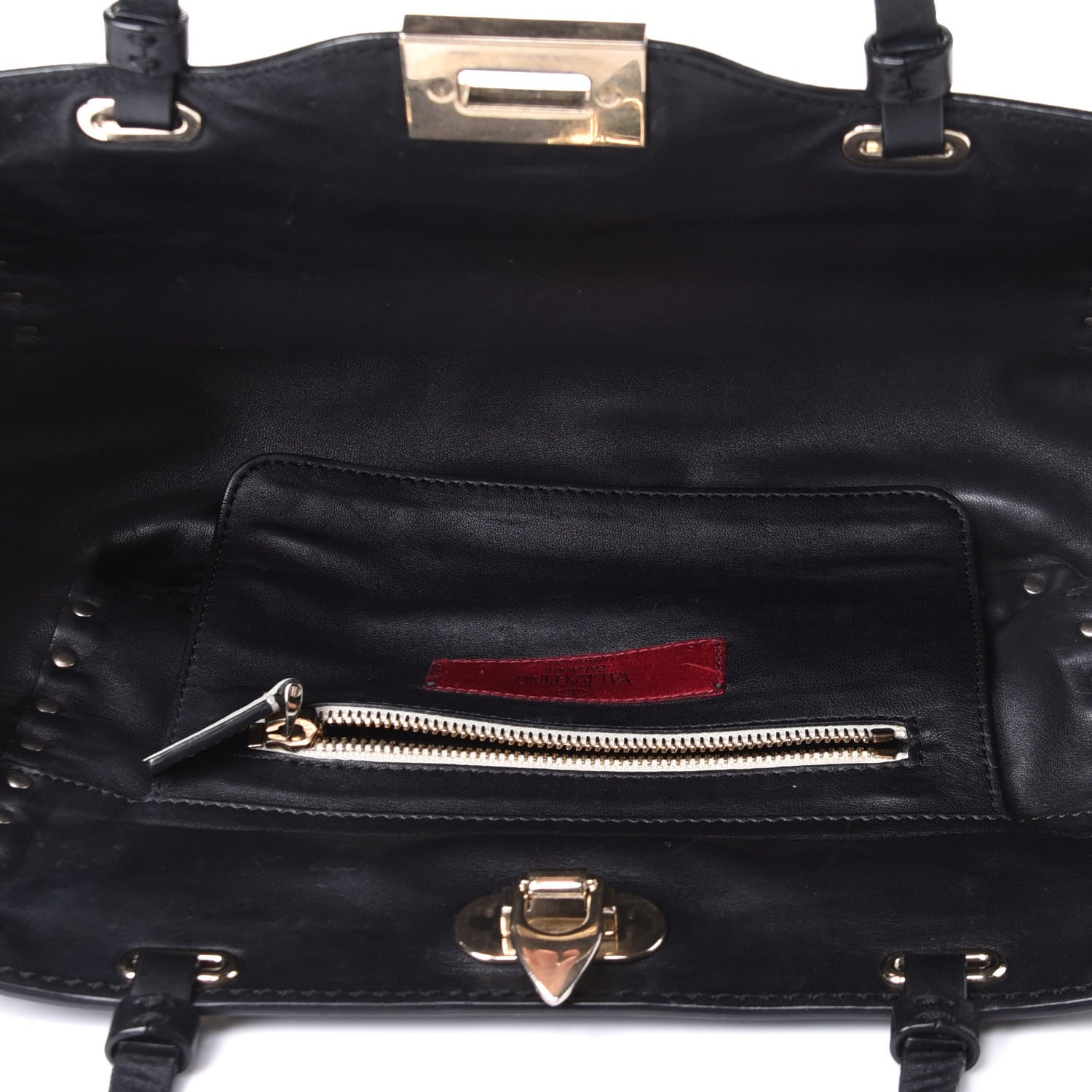 Valentino Garavani Vitello Monochrome Small Rockstud Tote Black Light Ivory 4 of 4