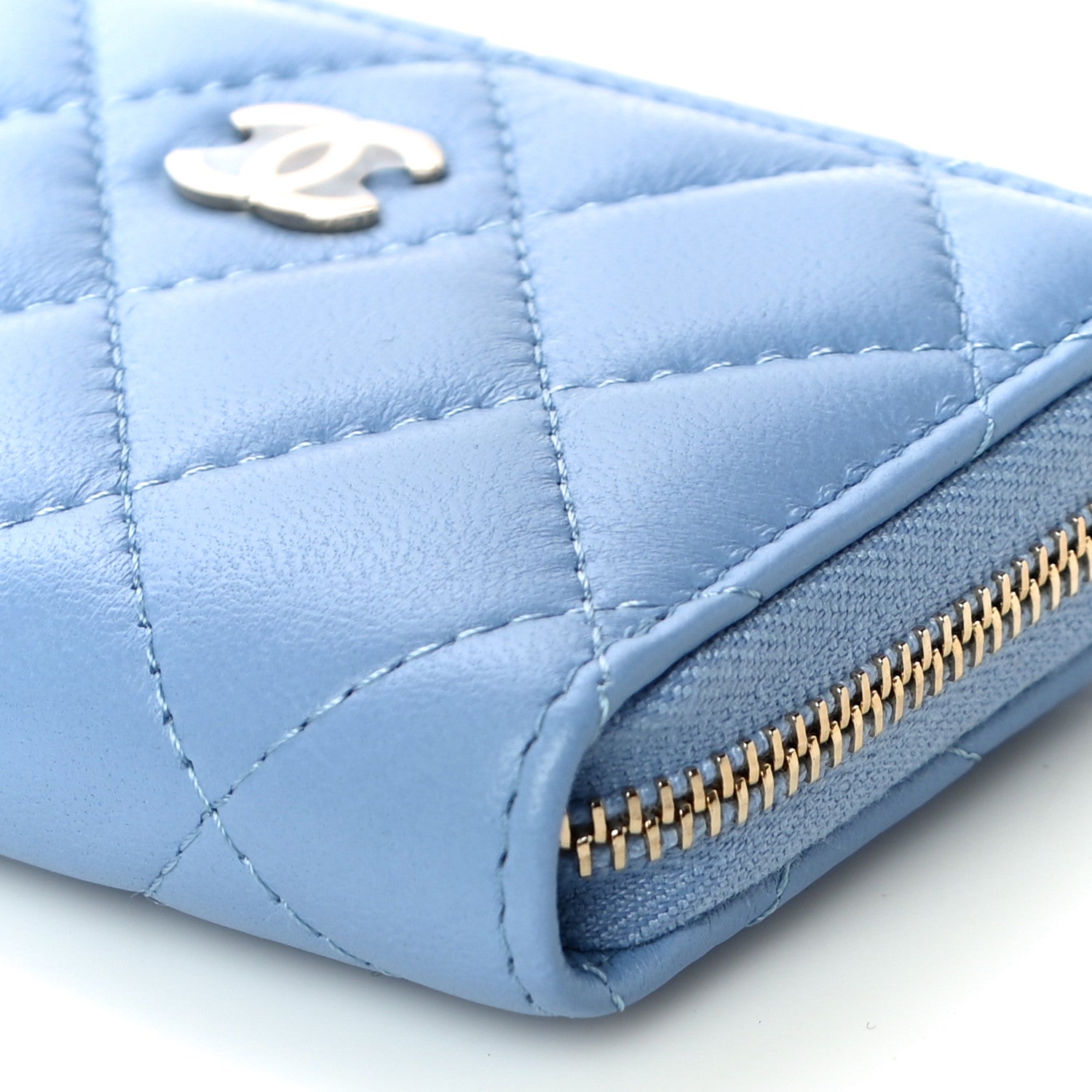 Chanel Lambskin Quilted Zip Around Coin Purse Wallet Light Blue 10 of 10