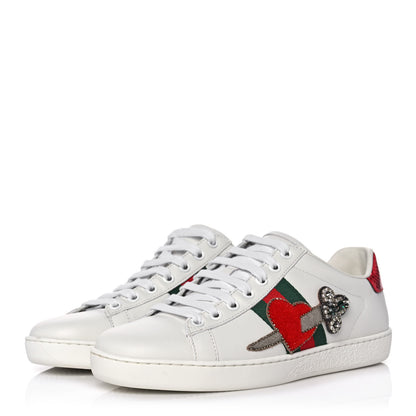 Gucci Calfskin Ayers Web Pierced Heart Embroidered New Ace Sneakers 37 White 3 of 8