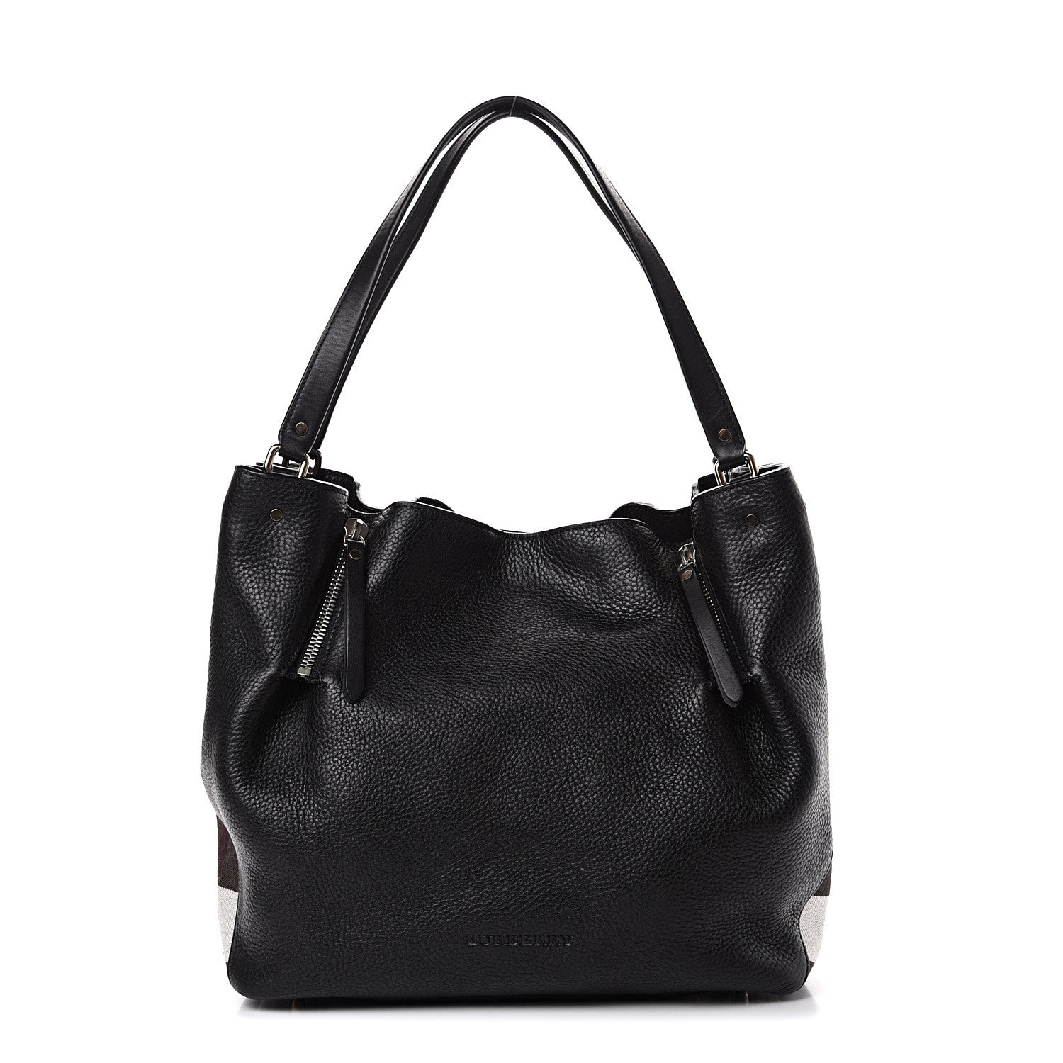 Burberry Grainy Calfskin House Check Medium Maidstone Black 1 of 12