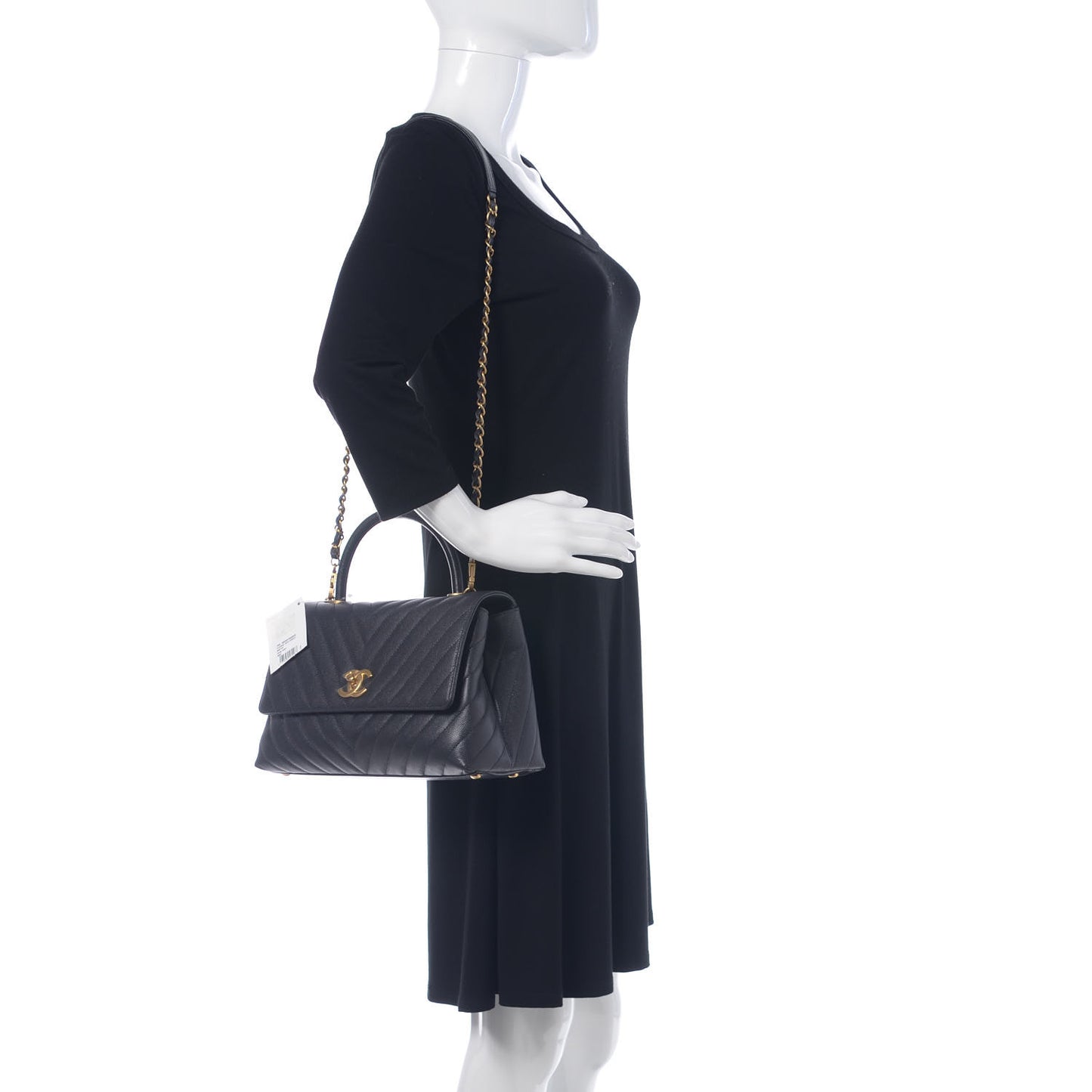 Caviar Chevron Quilted Small Coco Handle Flap Dark Grey
