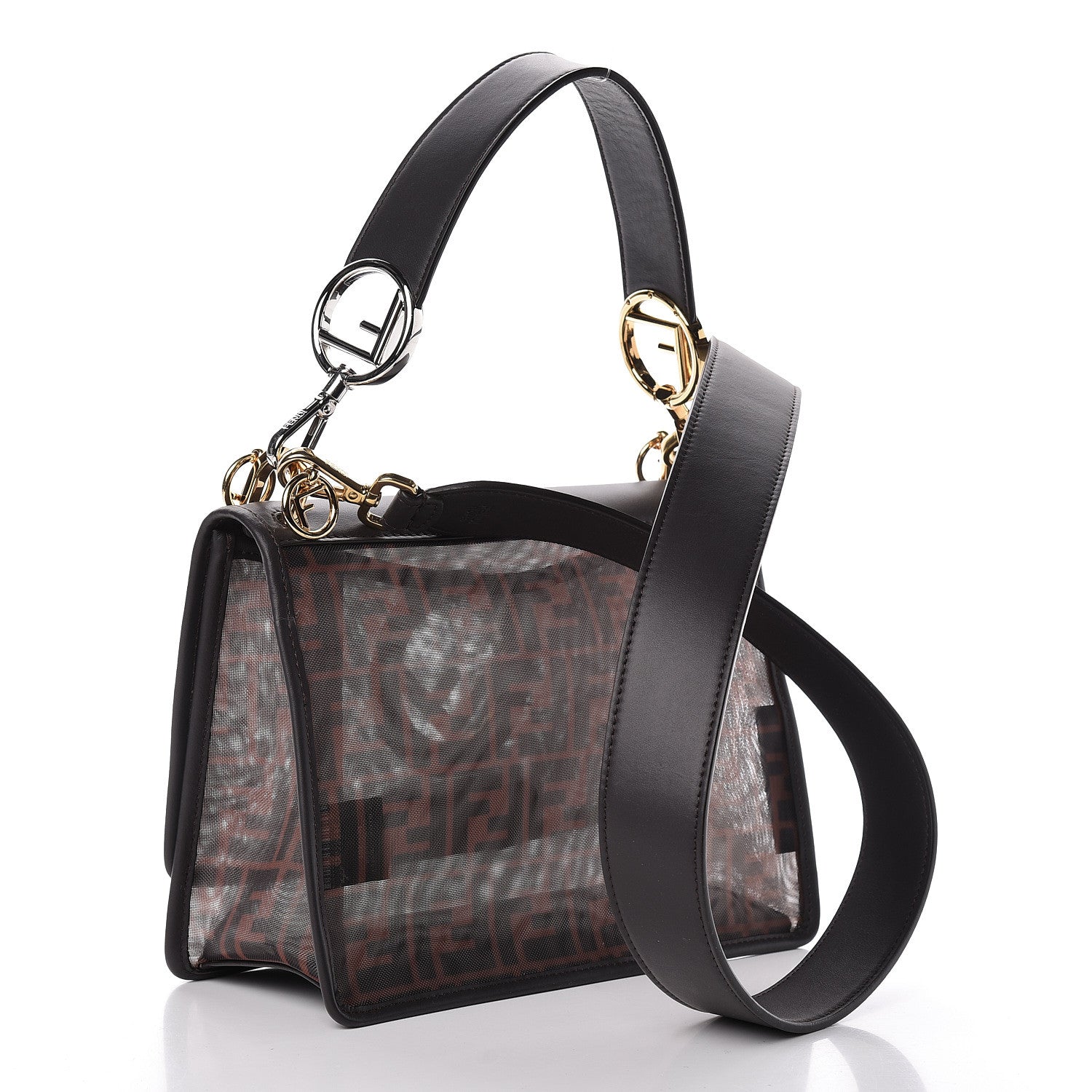 Fendi Mesh Vitello Century F is Fendi FF 1974 Kan I Shoulder Bag Marrone Black Ebano 3 of 11