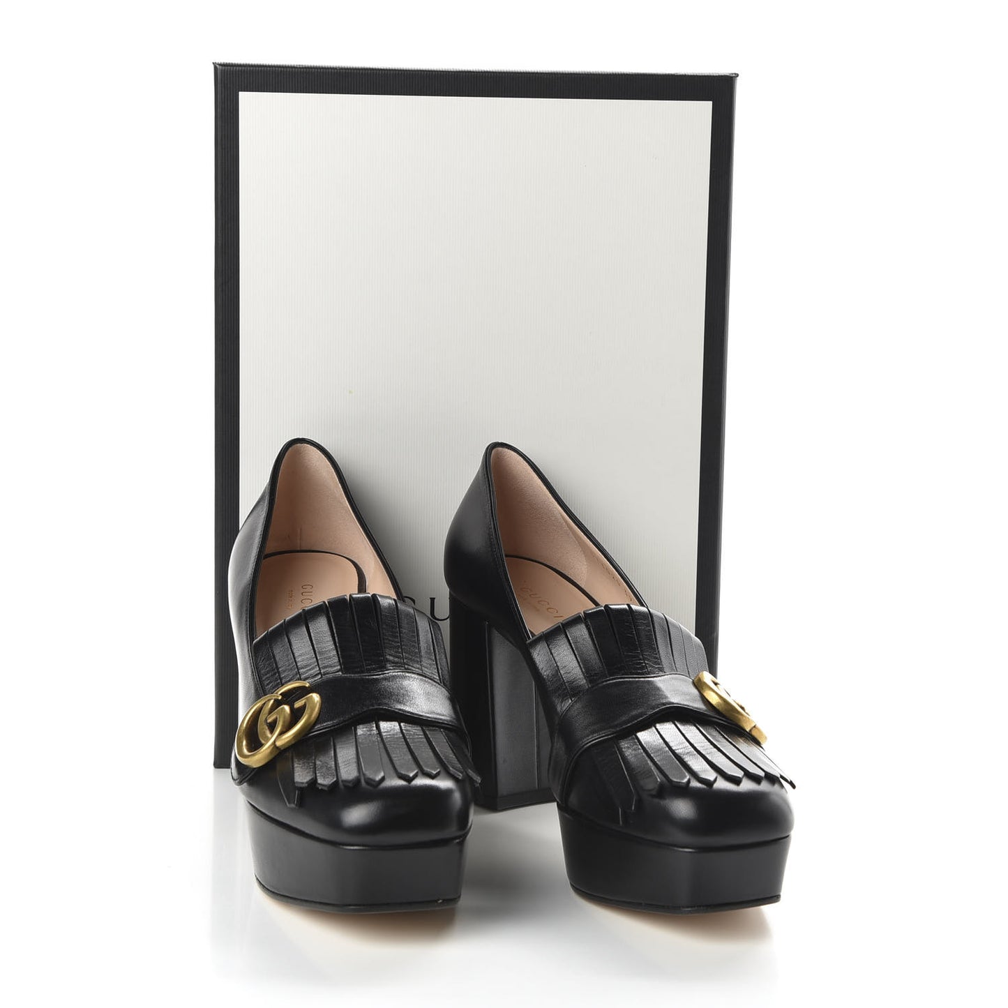 Malaga Kid GG Marmont Fringe Platform Loafer Pumps 39 Black