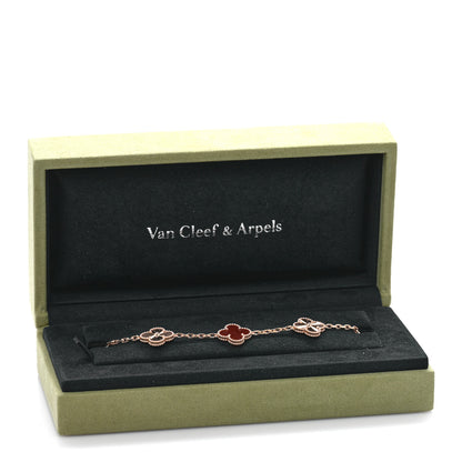 Van Cleef & Arpels 18K Rose Gold Carnelian 5 Motifs Guilloche Vintage Alhambra Bracelet 4 of 4
