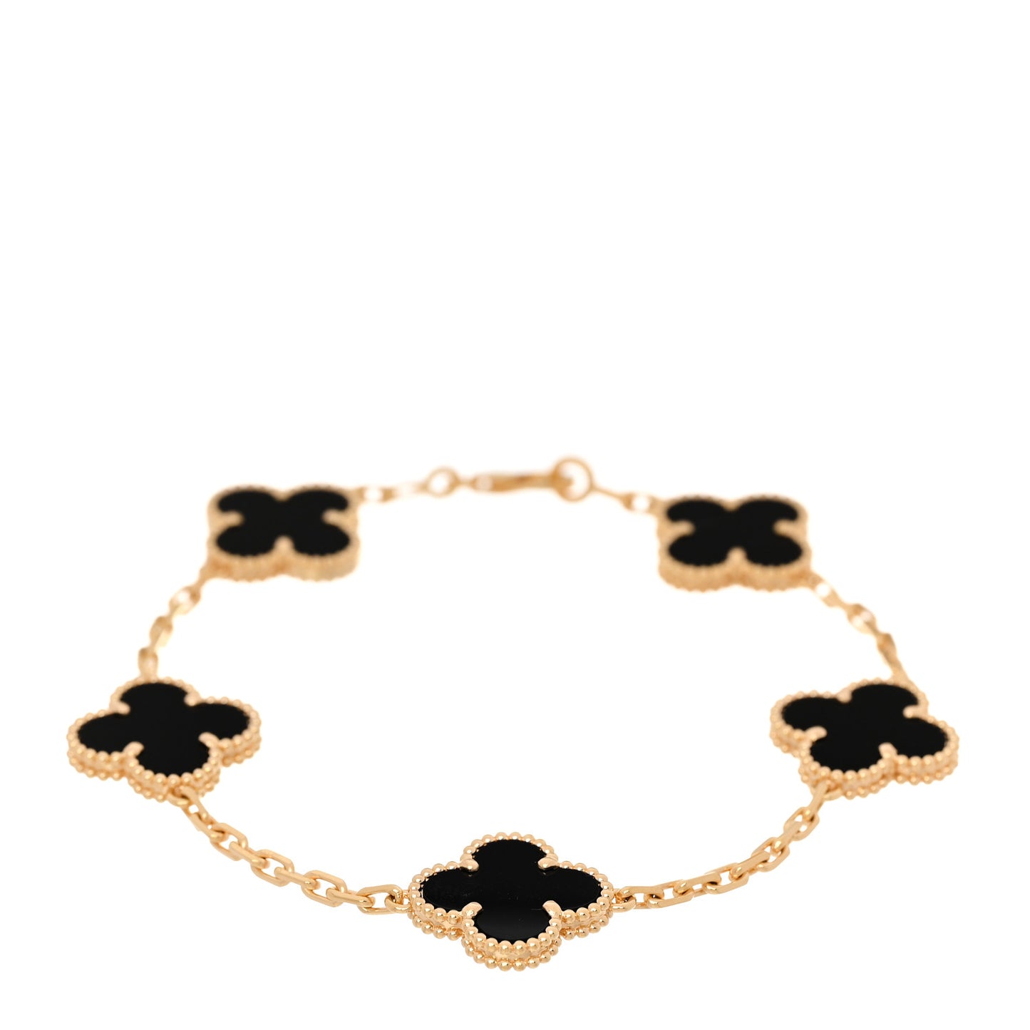 18K Yellow Gold Black Onyx 5 Motifs Vintage Alhambra Bracelet