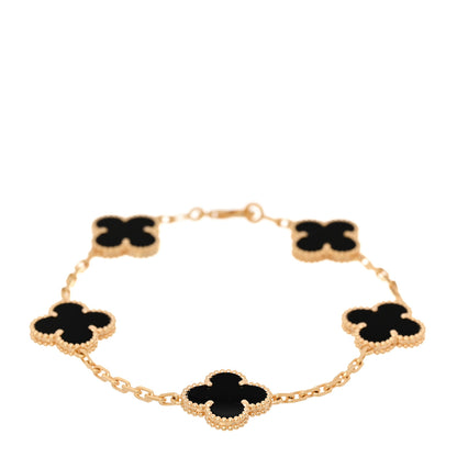 Van Cleef & Arpels 18K Yellow Gold Black Onyx 5 Motifs Vintage Alhambra Bracelet 1 of 6