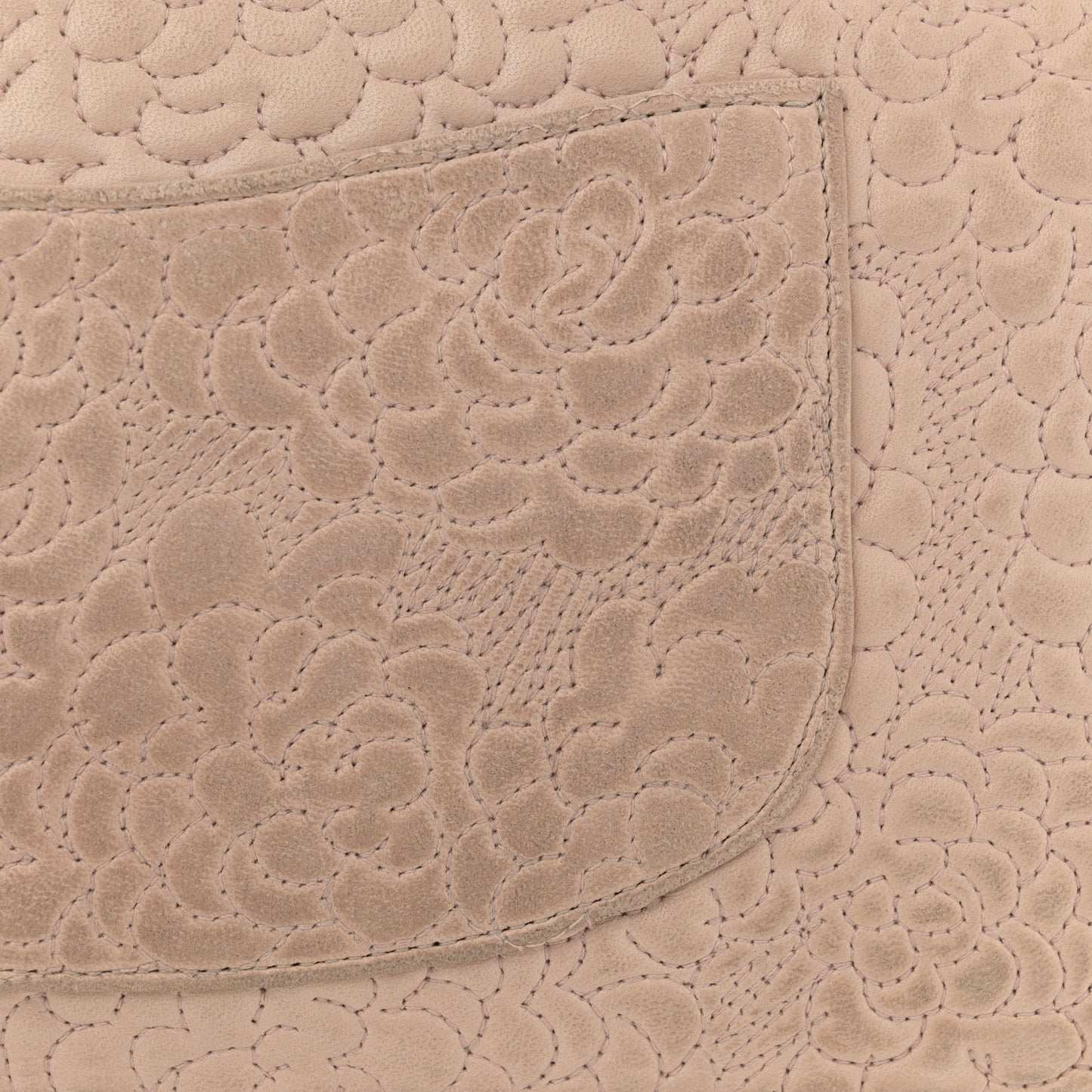 Lambskin Camellia Stitched Medium Double Flap Light Beige