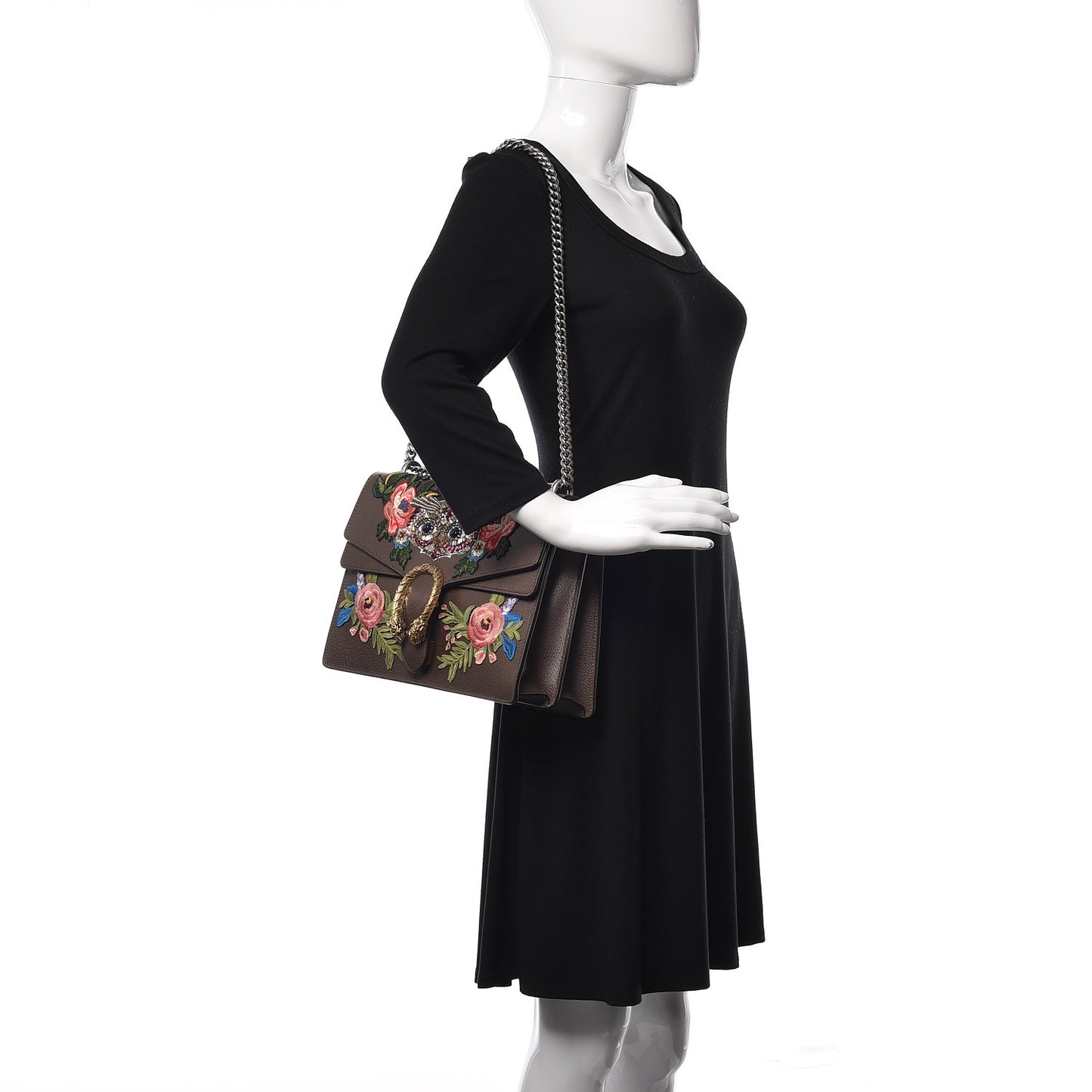 Calfskin Web Owl Embroidered Medium Dionysus Shoulder Bag New Acero Multicolor