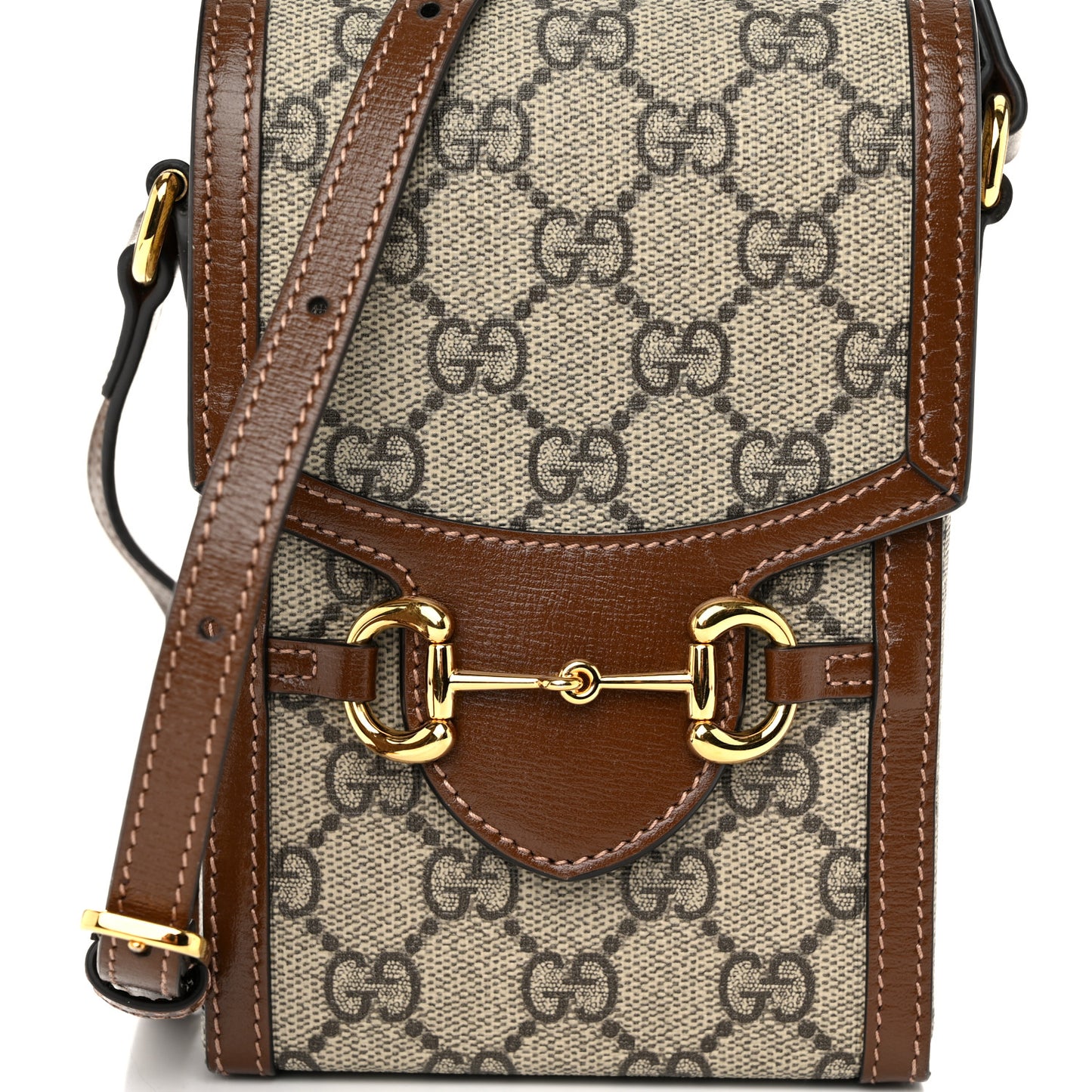 GG Supreme Monogram Mini Horsebit 1955 Crossbody Bag Beige Brown Sugar