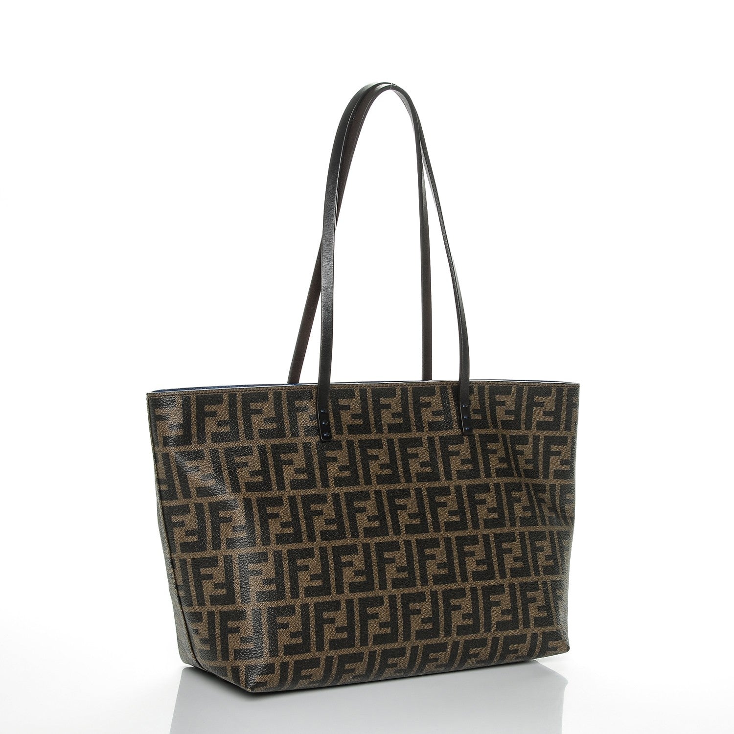 Fendi Zucca Spalmati Small Roll Tote Tobacco Blue 3 of 6